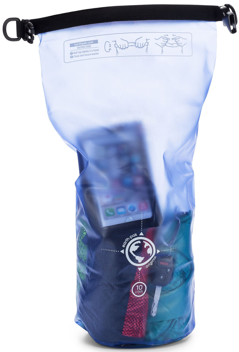 [AUSTRALIA] - Earth Pak Waterproof Bag- 10L / 20L Sizes - Transparent Dry Bag So You Can See Your Gear - Keep Your Stuff Safe and Secure While at The Beach, Swimming, Fishing, Boating, Kayaking Blue 