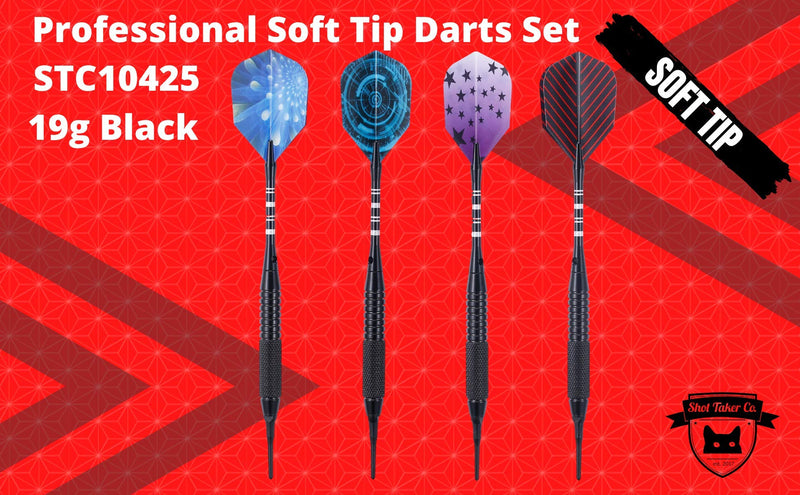 SHOT TAKER CO. EST. 2017 Professional Soft Tip Darts 12 PC Set | 12 Brass Barrels | 50 Extra Black 2BA Tips| 12 Aluminum Shafts | 16 Flights Standard Shape | Multi Tool | Carry Bottle Black Barrel-19g - BeesActive Australia