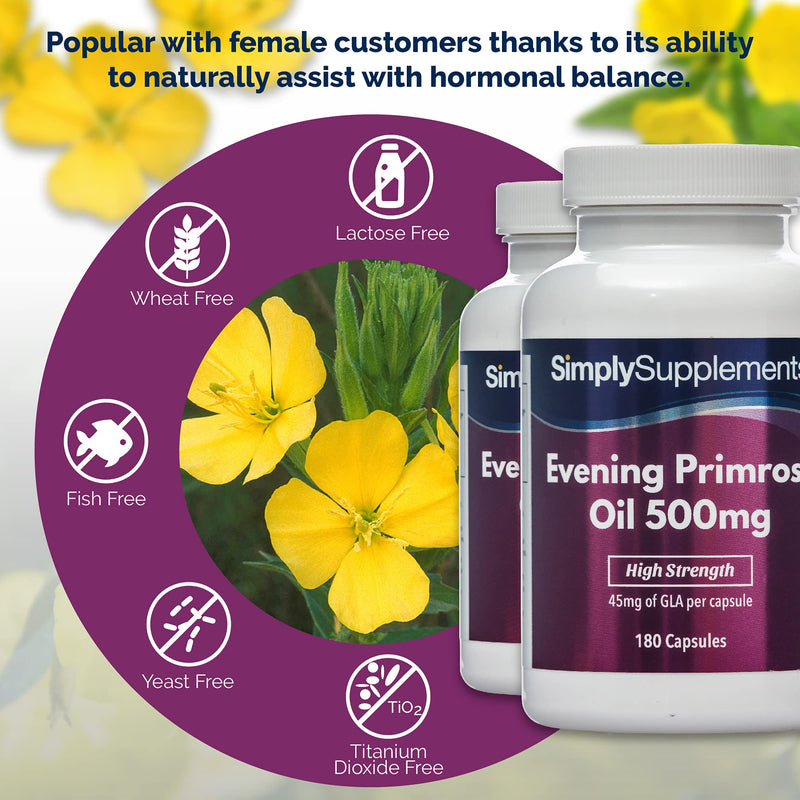 Evening Primrose Oil 500mg | 2X 180 Capsules | Cold Pressed Soft Gel Capsules | Contains Rich Concentrations of Gamma Linolenic Acid (GLA) - BeesActive Australia