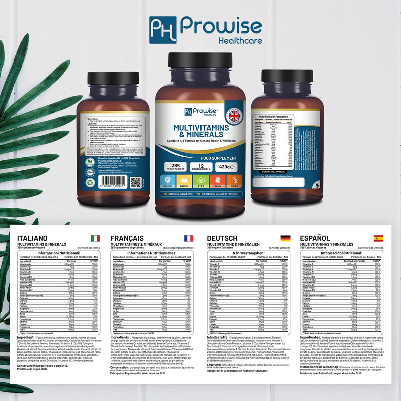 A-Z Multivitamins And Minerals I 365 Vegan A-Z Vitamins Tablets (1 Yr Supply) I 26 Essential Active Vitamins, Minerals & Micronutrients for Men & Women I Made in The UK by Prowise Healthcare - BeesActive Australia