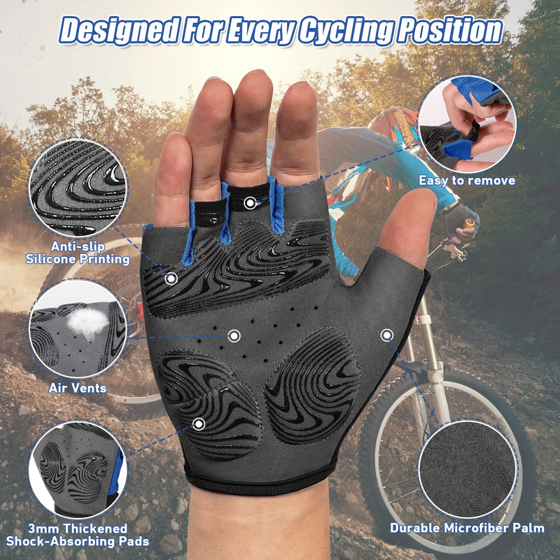 COFIT Half Finger Cycling Gloves, Breathable and Anti-Slip Bicycle Gloves Unisex with Shock Absorbing Pads for Summer BMX MTB Riding, Road Racing and Workout Blue Small - BeesActive Australia