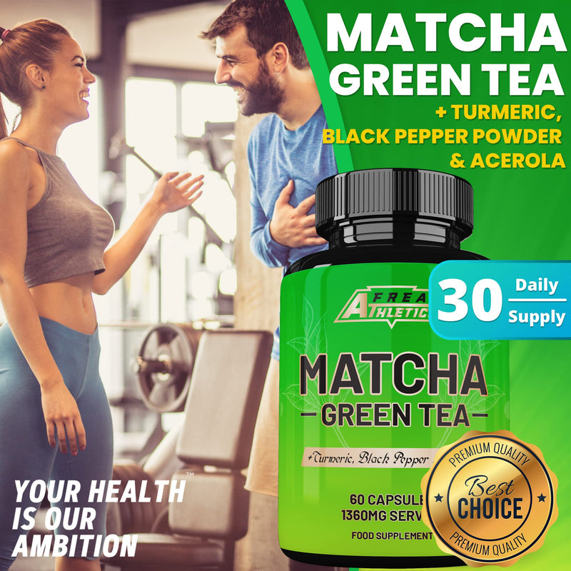 Matcha Green Tea 60 Capsules - Matcha Green Tea Tablets - Boosted with Turmeric, Acerola Cherry & Black Pepper - BeesActive Australia