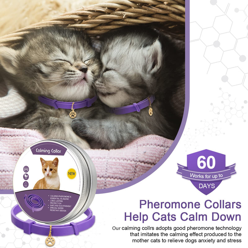 2 Pieces Calming Cat Collar Lavender Scent Relaxing Cat Collar Adjustable Longlasting Reduce Anxiety Cat Collar with Pendant for Puppy Cat Reduce Stress Aggression and Anxious Behavior, up to 15 Inch - BeesActive Australia