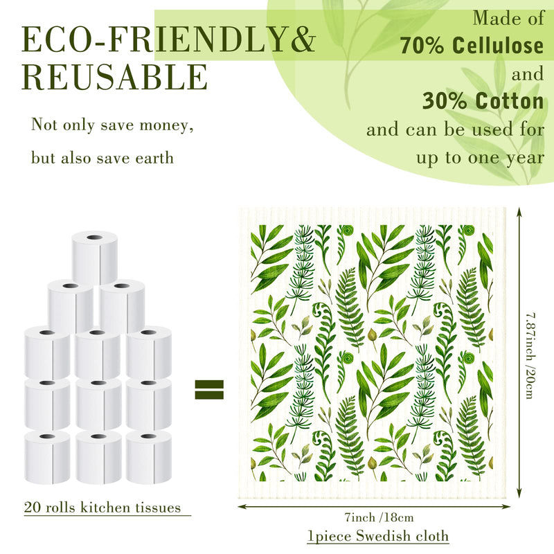 6 Pcs Swedish Kitchen Dish Cloths Reusable Sponge Cleaning Wipes Absorbent Quick Drying Washable Decorative Tea Towels No Odor Bar Hand Towel (Leaves) Leaves - BeesActive Australia