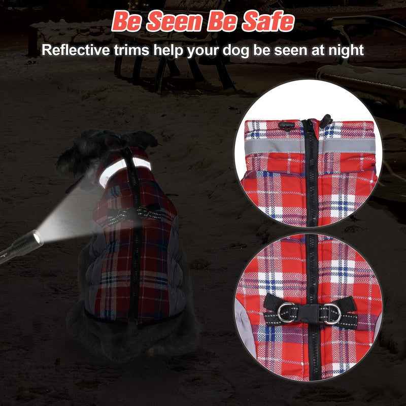 BEAUTYZOO Dog Winter Coat Reflective Dog Jacket Warm Padded Puffer Vest Turtleneck Thick Fleece Lining Pet Apparel for Small Medium Large Dogs Red - BeesActive Australia