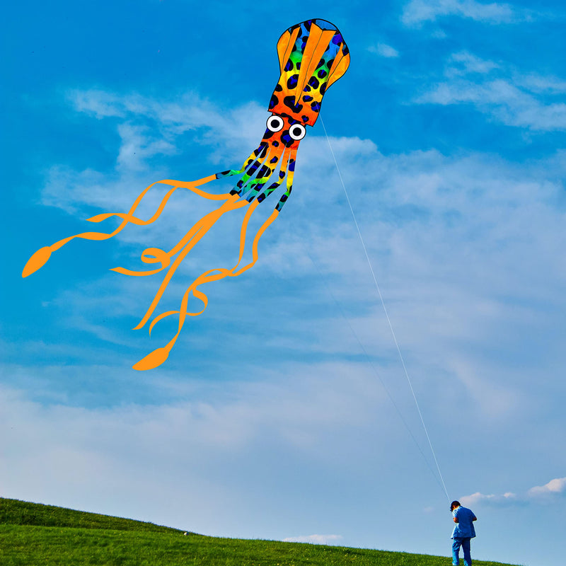 JEKOSEN 2022 Octopus Squid Huge Kite Total 242 Inches for Kids and Adults Easy to Fly Single Line String with Tail for Beach Trip Park Family Outdoor Games and Activities Orange - BeesActive Australia