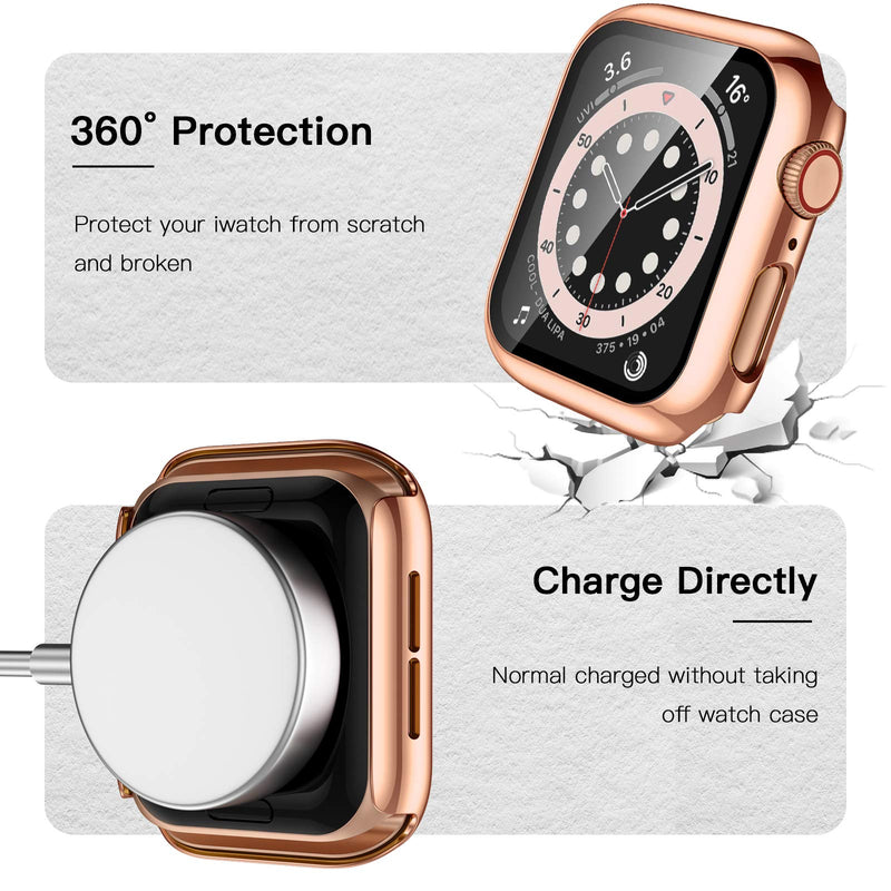 GEAK Compatible for Apple Watch Case 44mm Series 4 with Screen Protector, HD High Sensitivity Tempered Film Cover for iWatch SE Series 6/5/4 Women Men 4pack Black/Clear/Rose Gold/Silver 44 mm - BeesActive Australia