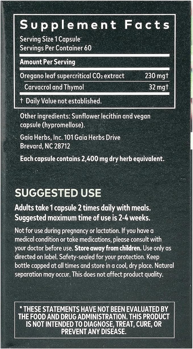 Gaia Herbs, Oregano Oil, 60 Phyto-Caps Liquid Vegan Capsules - BeesActive Australia