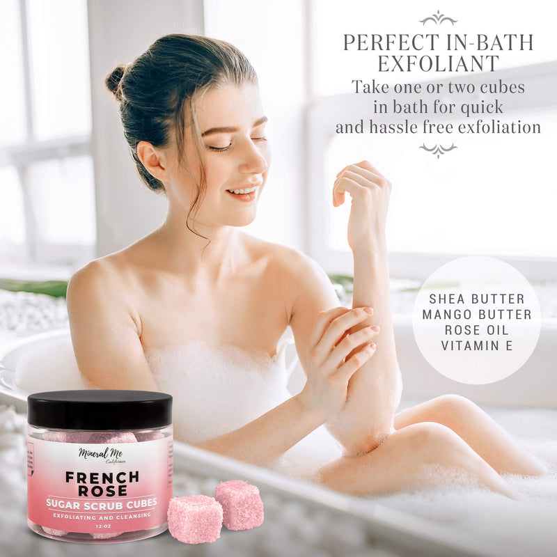 Body Scrub Exfoliator - 12oz FRENCH ROSE Sugar scrub cubes w/Mango Butter & Shea butter- Ultra Hydrating & Moisturizing - All Natural & Organic for all body exfoliation- For hands, arms, legs & foot - BeesActive Australia