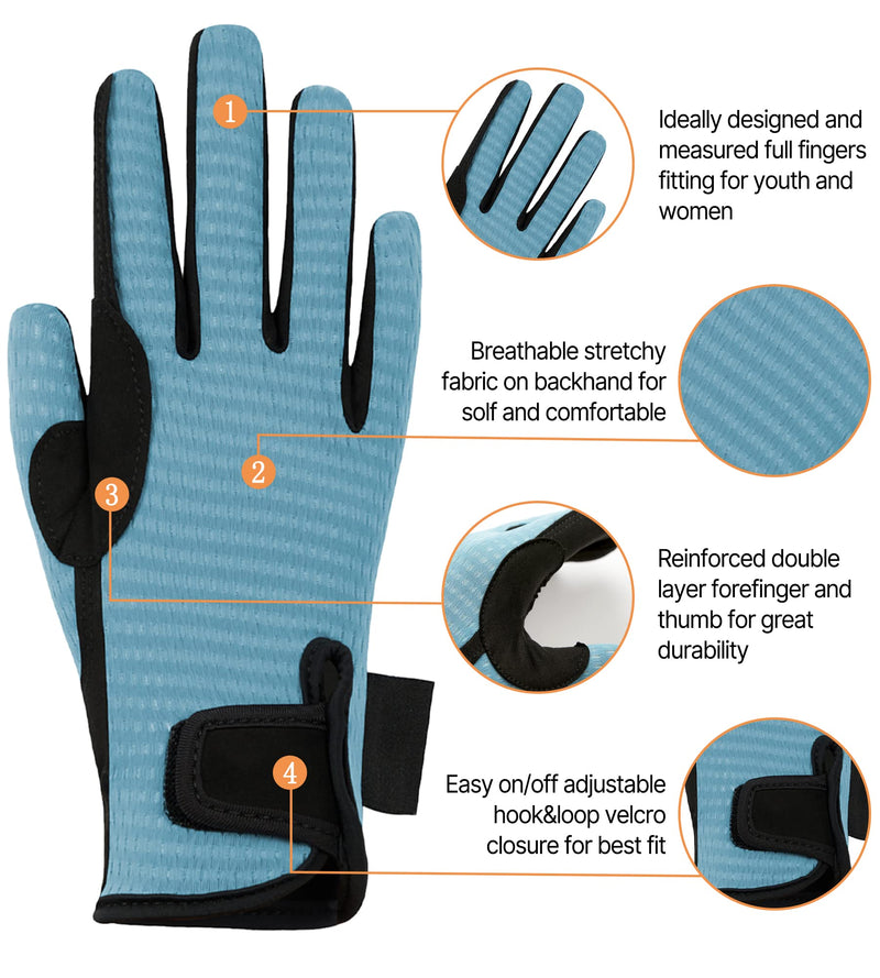 ChinFun Women's Horse Riding Gloves Stretchable Equestrian Gloves Breathable Horseback Lady Youth Girls Outdoor Cycling Light Blue X-Large - BeesActive Australia