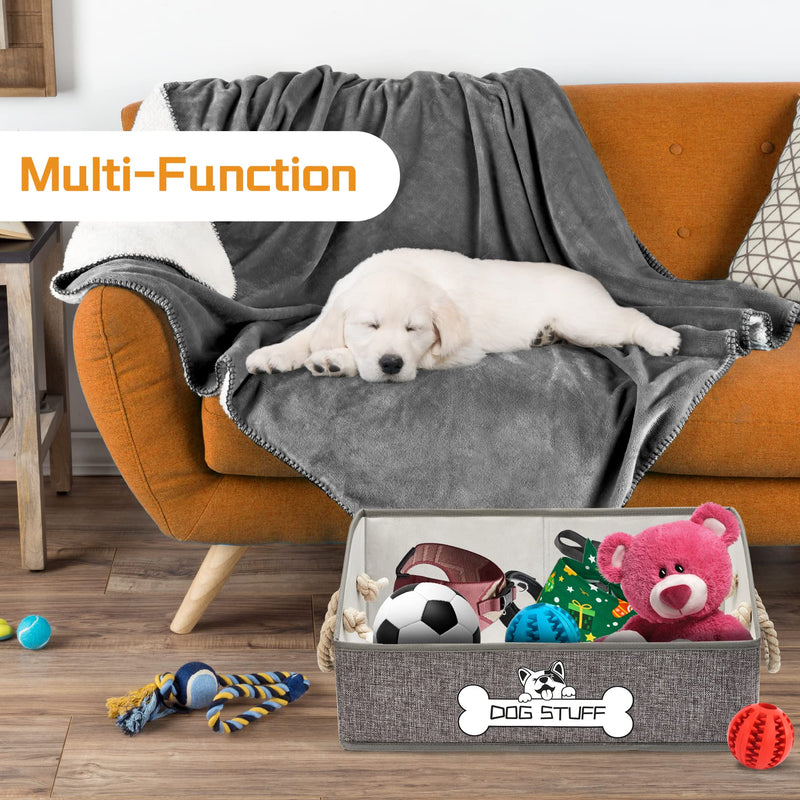 Thankspaw Dog Toy Box, Large Dog Toys Storage with Handle, Fabric Trapezoid Dog Toy Bin, Collapsible Basket Chest Organizer, Perfect for Pet Toys, Blankets, Dog Toys and Accessories Light Grey1 - BeesActive Australia