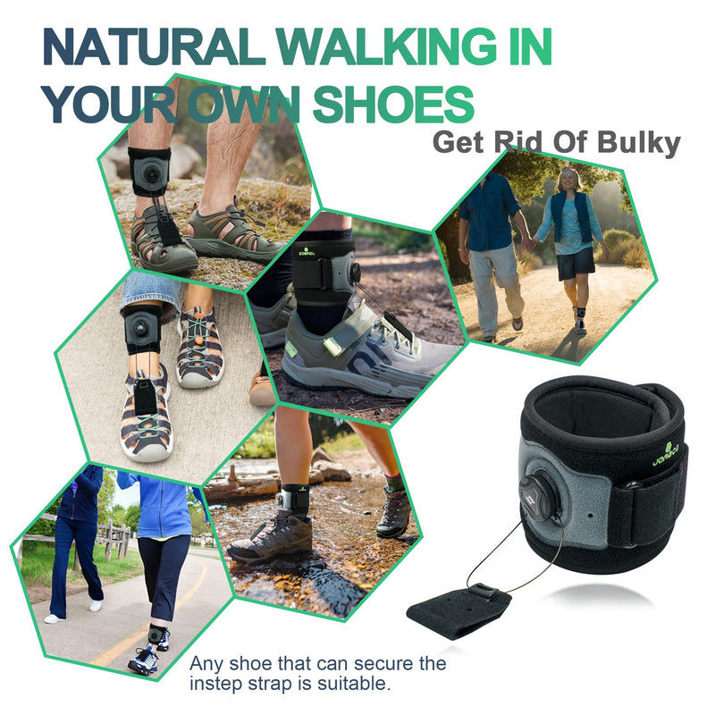JOMECA Drop Foot Brace with Reel-Adjust Dorsiflexion Drop Foot Support Lifting Up Foot Drop Brace for Walking with Shoes for Foot Drop Cause by ALS,MS,Stroke,Diabetic Neuropathy AFO Fit Women & Men (1, Gray-Black) 1 - BeesActive Australia
