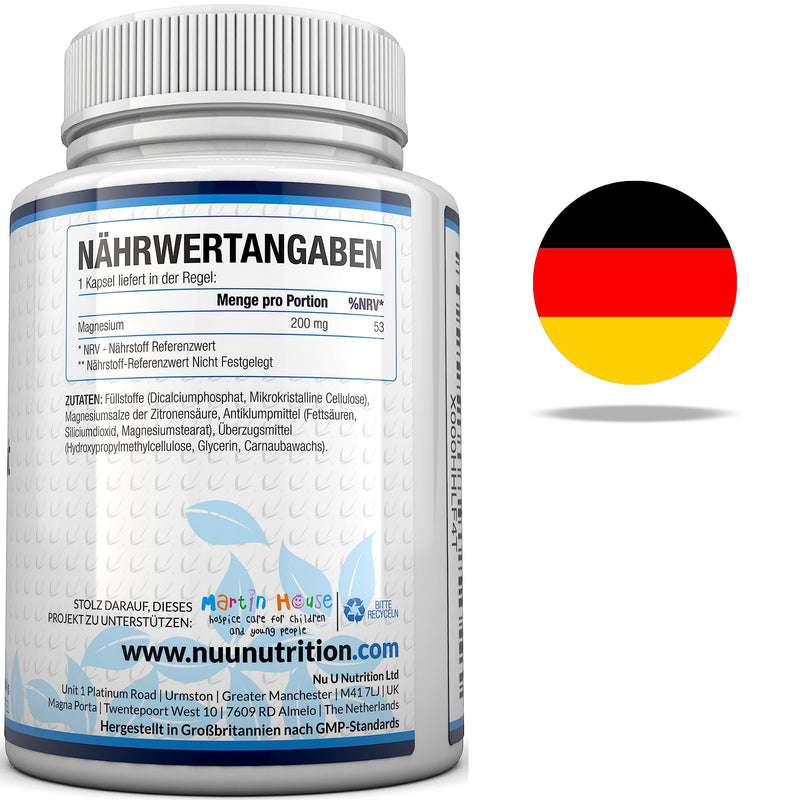 Magnesium Citrate 200mg | 180 Tablets for 6 Month Supply of Magnesium Tablets | Made in The UK by Nu U Nutrition - BeesActive Australia