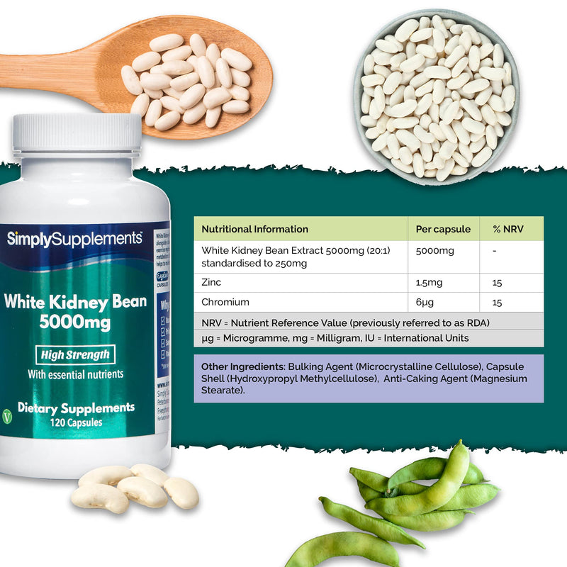 White Kidney Bean Extract Capsules 5000mg |120 Capsules | Manufactured in The UK - BeesActive Australia