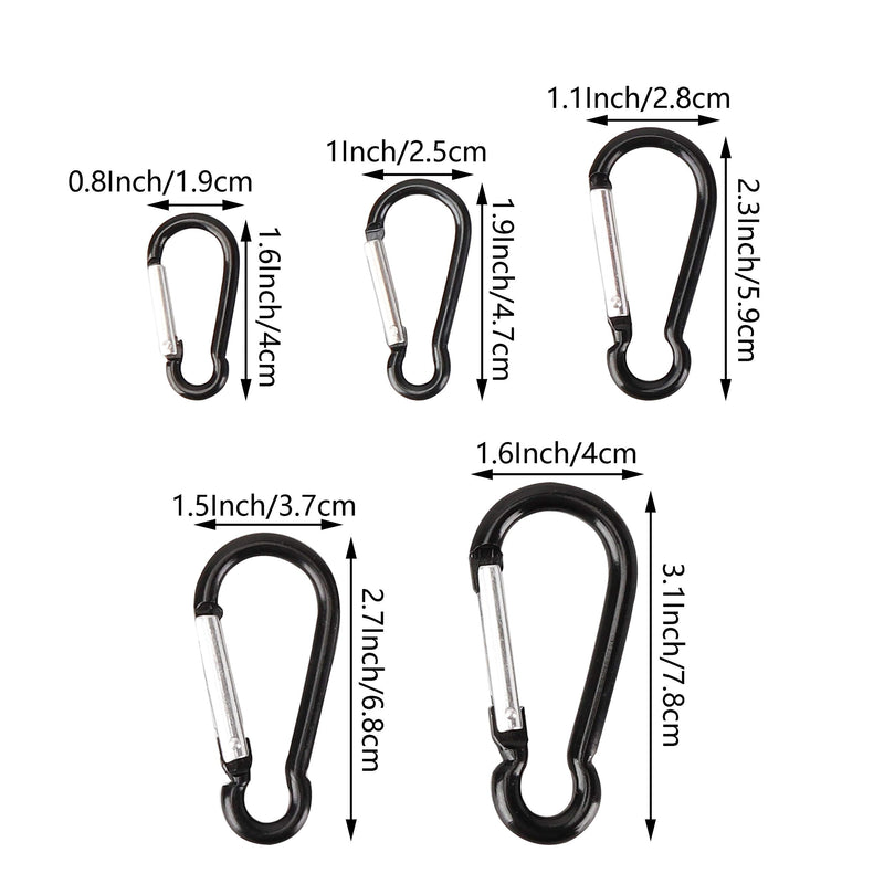 SWATOM Aluminum Carabiner Clip 1.6/1.9/2.3/2.7/3.1 Inches Spring Snap Hook Keyring Carabiners Keychains Black (10P/20P) 1.6 Inch - BeesActive Australia
