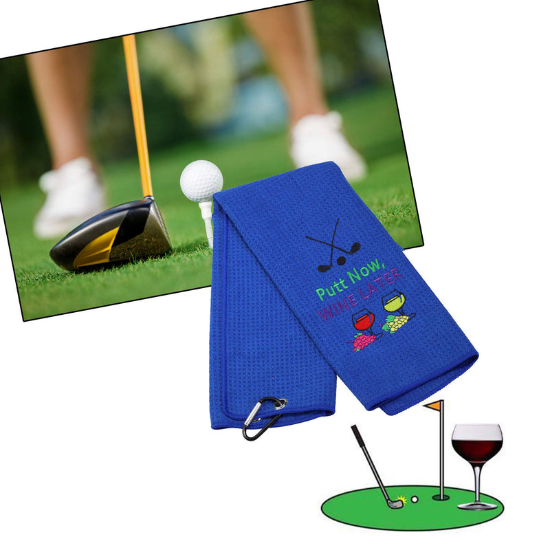 PXTIDY Golf Gifts for Women Men Putt Now Wine Later Golf Towel Golf Wine Golfer Gift Embroidered Golf Towel with Clip Gift for Golf Lover Wine Lover blue - BeesActive Australia