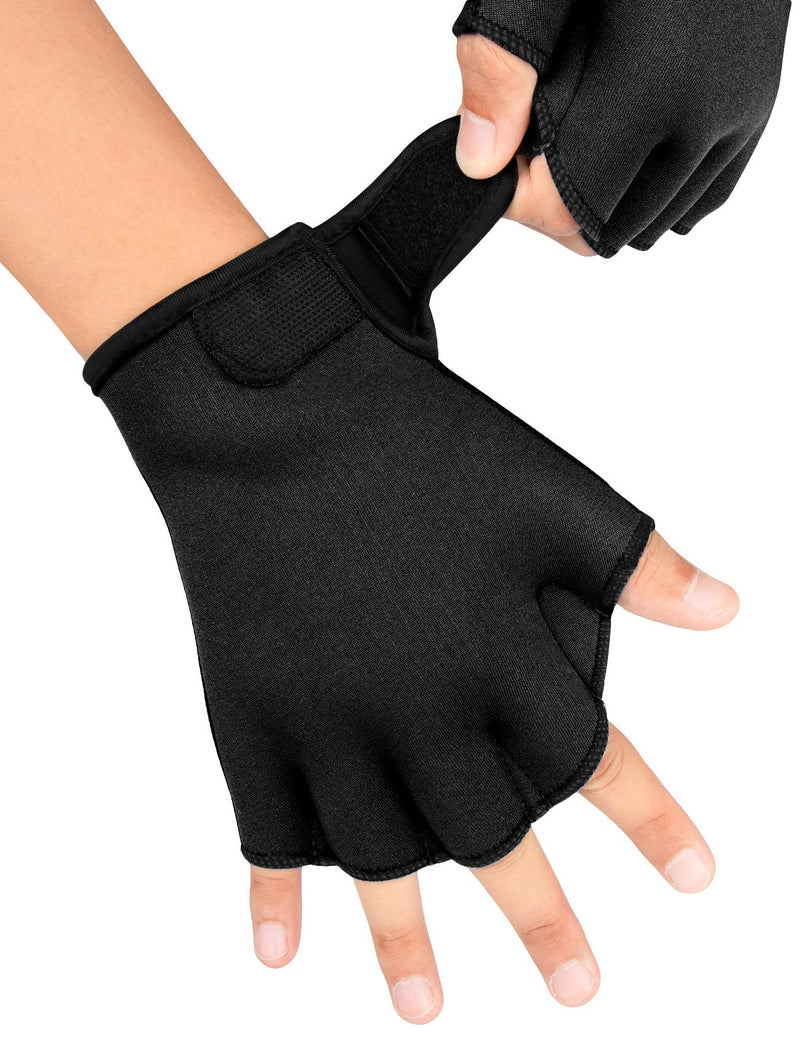 FitsT4 Aqua Gloves Webbed Paddle Swim Gloves Fitness Water Aerobics and Water Resistance Training for Men Women Children Black Small - BeesActive Australia