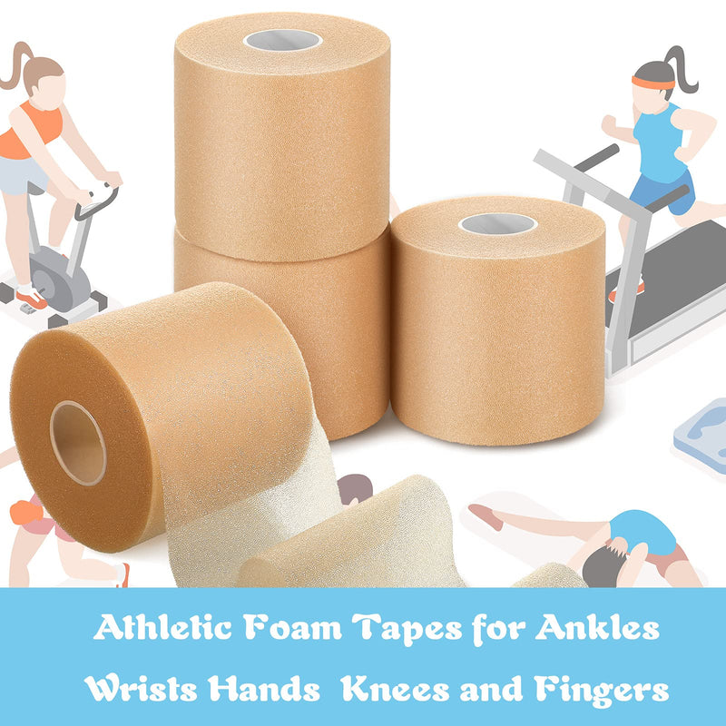 4 Pieces Foam Underwrap Athletic Foam Tape Sports Pre Wrap Athletic Tape for Ankles Wrists Hands and Knees(Beige,2.75 Inches x 30 Yards) Beige 2.75 Inch x 30 Yards - BeesActive Australia