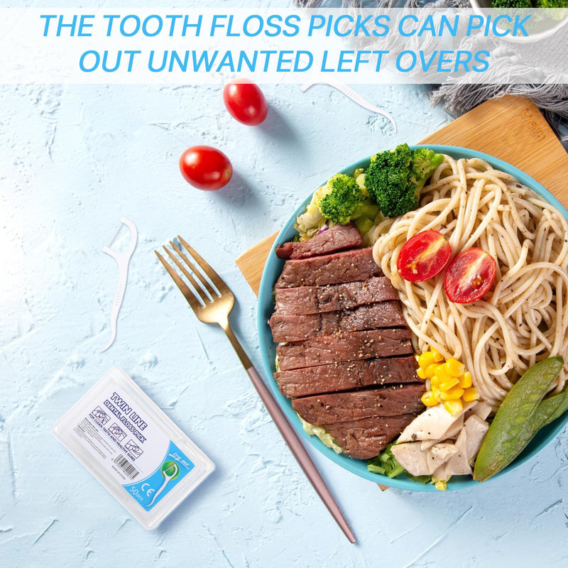 200 Pcs Dental Floss, Twin-Line Floss Picks Dental Floss Sticks Disposable Dental Floss Toothpick, 2 in 1 Interdental Floss Sticks with Portable Cases Toothpicks Sticks for Teeth Cleaning - BeesActive Australia