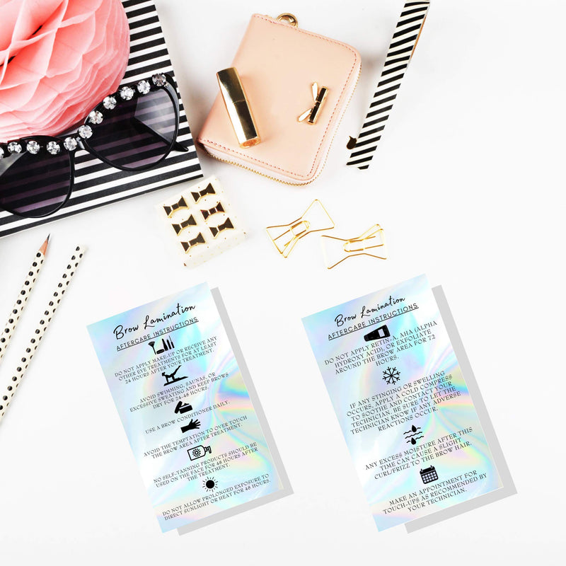 Brow Lamination Aftercare Instruction Cards | 50 Pack | 2x3.5” inches Business Card Size | Starter Lift Kit At Home DIY Brow Lift and Tint | Snatched Brows Holographic Look Design - BeesActive Australia