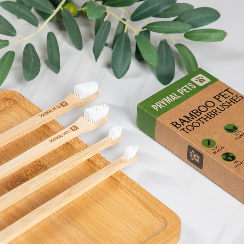 Prymal Pets Dog Toothbrush - 4-Pack Bamboo Toothbrush for Dogs + Cats - Soft Bristles - Gentle Pet Toothbrush for Easy Dog Teeth Brushing Dental Care 4 Count (Pack of 1) - BeesActive Australia