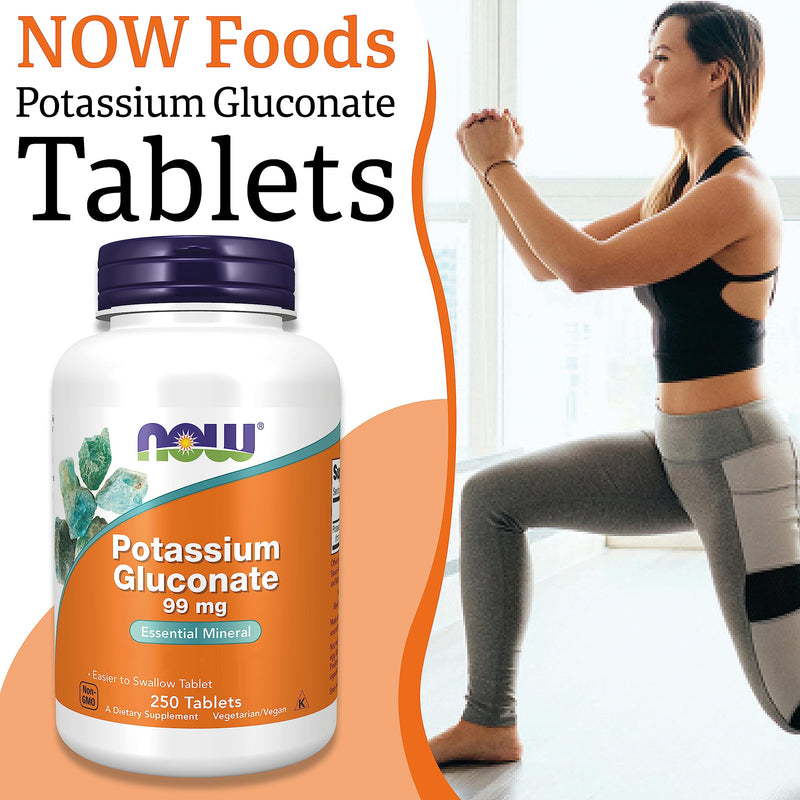 Now Foods, Potassium Gluconate, 99mg, 250 Vegan Tablets, Lab-Tested, Gluten Free, Soy Free, Vegetarian, Non-GMO Orange 240 g (Pack of 1) - BeesActive Australia