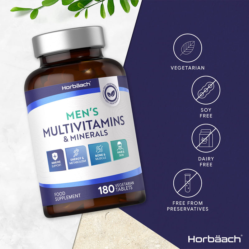 Men's Multivitamins and Minerals | 180 Tablets | 19 Vitamins & Minerals | Vegetarian Food Supplement | by Horbaach - BeesActive Australia