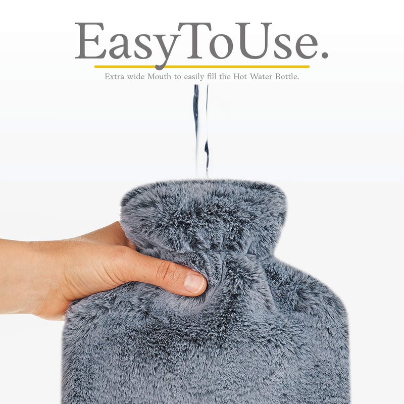 Qomfor Hot Water Bottle with Fluffy Cover - Soft Premium Faux Fur Cover - 1.8l Large Capacity - Hot Water Bag for Cosy Nights, Pain Relief, Back, Neck and Shoulders - Great Gift for Women (Dark Grey) Dark Grey - BeesActive Australia