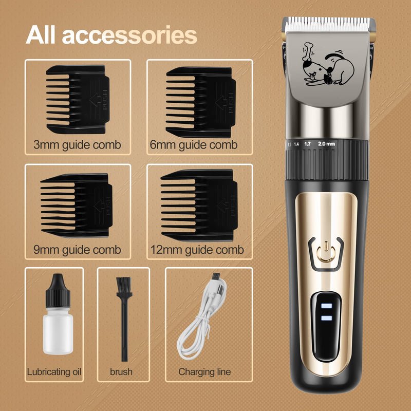 Dog Clippers, Cordless Low Noise Rechargeable Electric Dog Grooming Clipper Kit, Adjustable Clipper Comb & Detachable Blades Dog Trimmer, Suitable for Dogs, Cats, Pets - BeesActive Australia