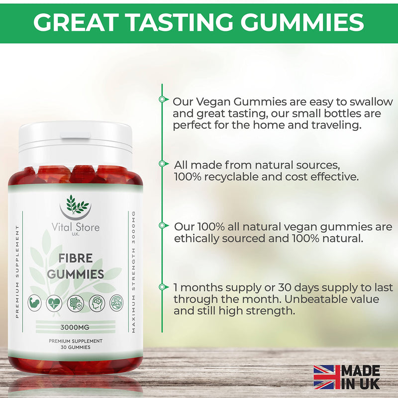 Fibre Gummies 3000MG - Vegan - One Month Supply - Berry Flavour Prebiotic Tapioca Chicory Root - High Strength Fibre Supplement - BeesActive Australia