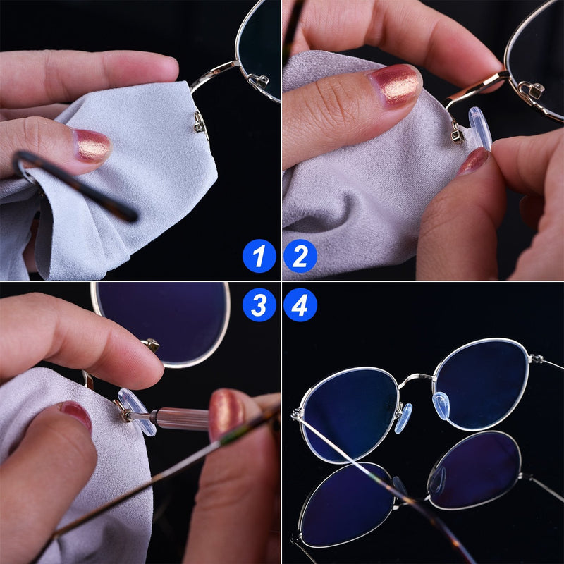 Eyeglass Repair Kit 10 Pairs Air Chamber Nose Pads Silicone Screw-in Eyewear Nose Pads with Screws Tweezer and Cleaning Cloth (13 mm) 13 mm - BeesActive Australia