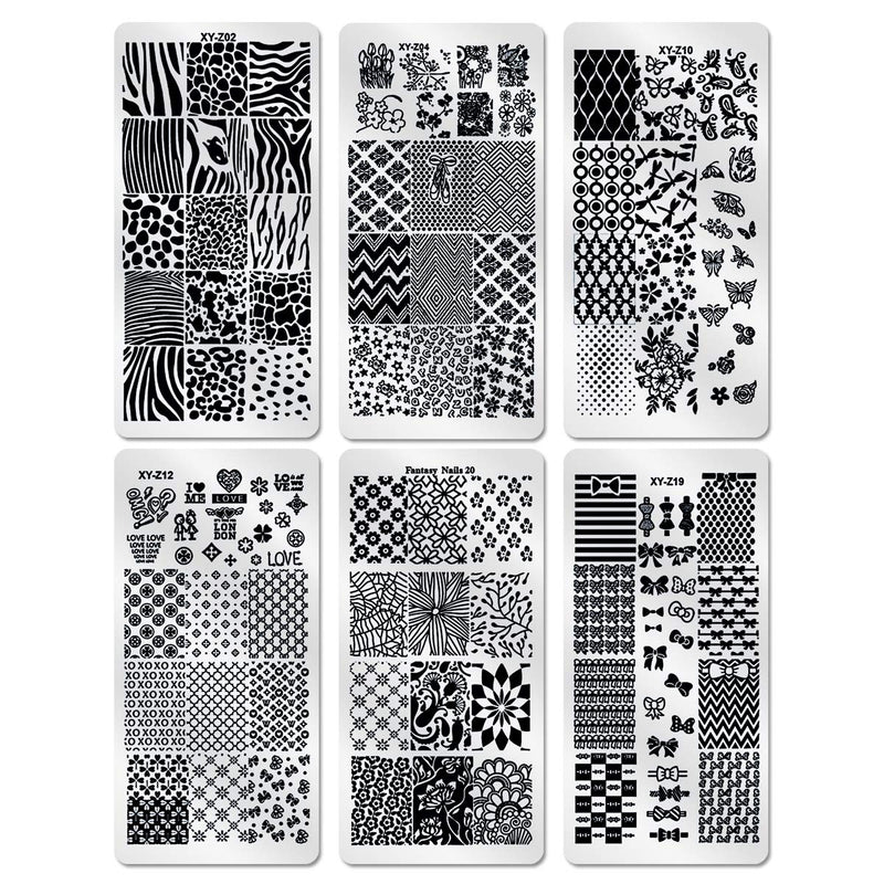 DANNEASY 6Pcs Nail Plate Stamping Set 1Nail Stamper 1Scraper 1Storage Bag Geometry Stripe Butterfly Design Nail Template Image Plate Manicure Stamp Kit Kit 1 - BeesActive Australia