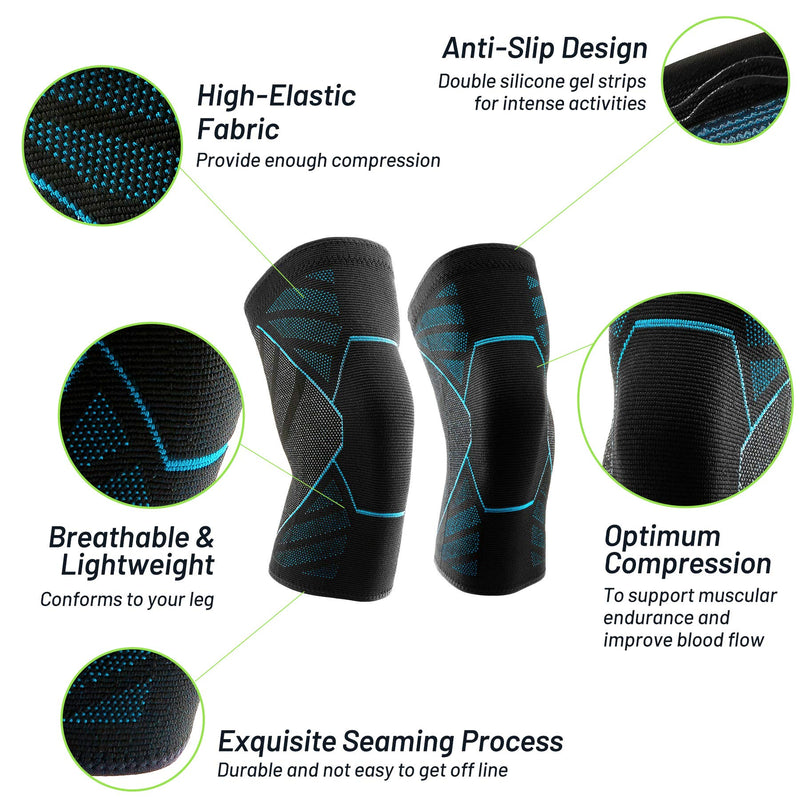 Knee Brace Sleeves 2 Pack Joint Protection and Support Knee Compression Sleeve for Knee Pain Fit for Men and Women - Non-Slip Knee Support for Running, Basketball, Weightlifting - M - BeesActive Australia