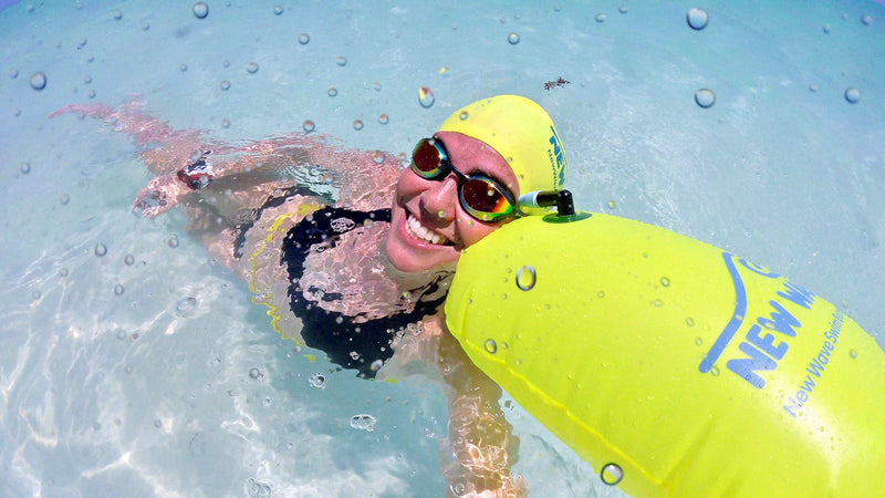 New Wave Swim Goggles with Protective Storage Case - Anti Fog Lenses, Four Nose Bridges for Triathlon & Open Water Swimming Bonfire = Revo Lens in Black Frame - BeesActive Australia