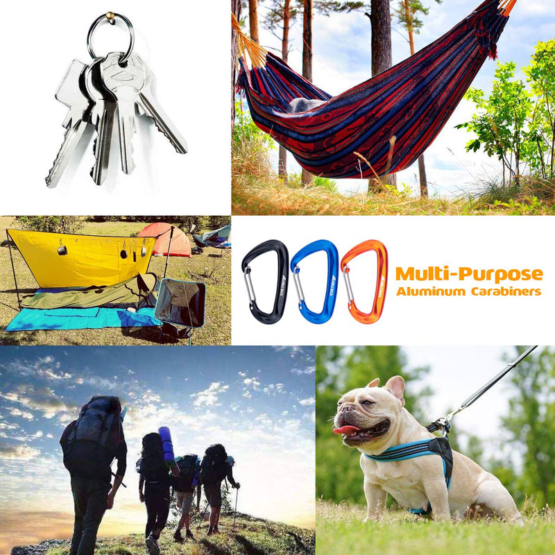 Hikemax 7075 Aluminum Carabiners, Heavy Duty Carabiners Clips 12 KN for Hammocks, Clipping On Camping Accessories, Keychains - BeesActive Australia
