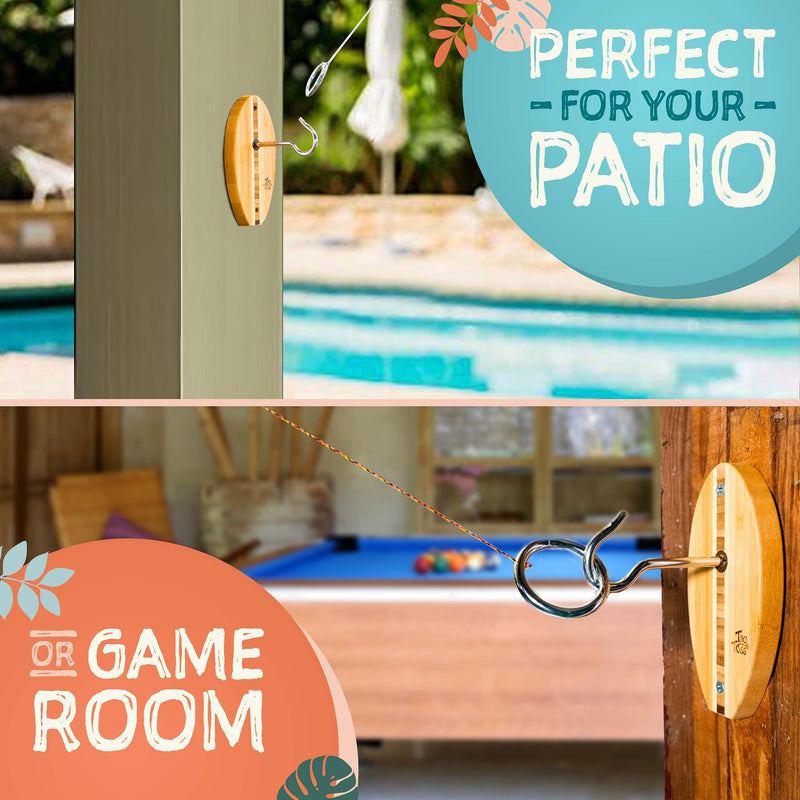 Tiki Toss Hook and Ring Toss Game for Adults & Kids - Surfboard Edition - Short Board with String and Hooks to Play Indoor and Outdoor Games Original - BeesActive Australia