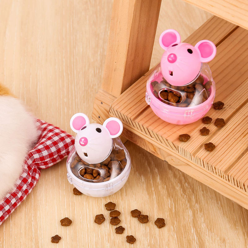 PORTOWN 4 Pcs Cat Food Ball Dispenser, Small Cat Food Balls Slow Feeder Mice Shaped Tumbler Cat Food Toy Cat Treat Toy Feeder Toy for Interactive Training(Pink,White) - BeesActive Australia