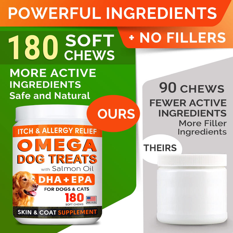 Fish Oil Omega 3 Treats for Dogs - Allergy and Itch Relief - Skin and Coat Supplement - Joint Health - Wild Alaskan Salmon Oil - Shedding, Itchy Skin Relief - Omega 3 6 9 - EPA & DHA 180 Treats - BeesActive Australia