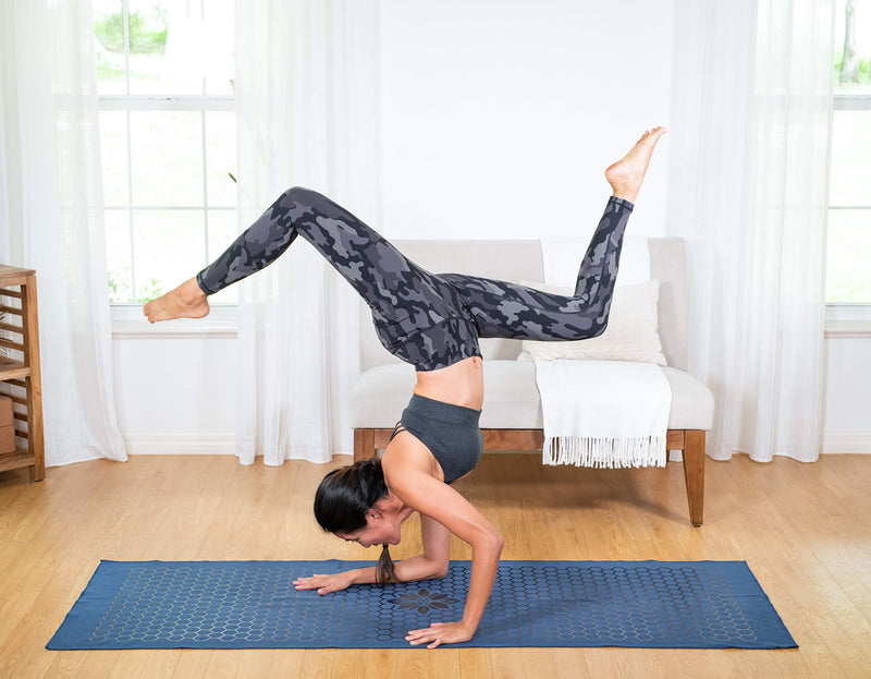 Yoga Mat Towel Non Slip, Clever Towel Smooth Two-Sided Skidless Design for Better Grip, Larger Size 73 x 26 inches, Soft Suede Microfiber Moisture Wicking Material, Mat Topper for Hot Yoga, Bikram Darkblue - BeesActive Australia