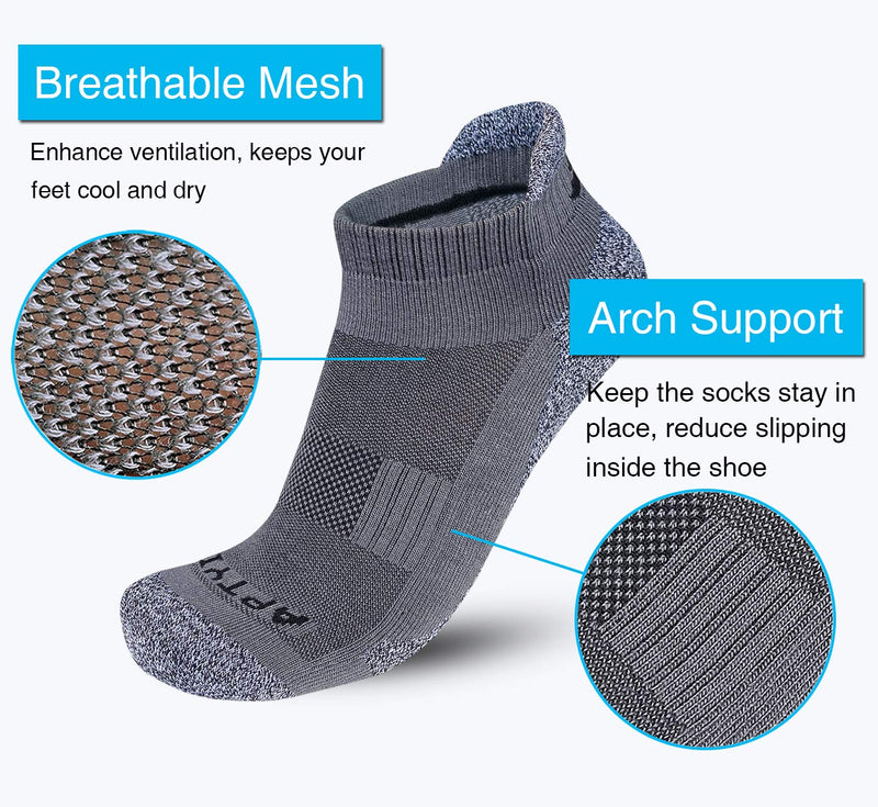 [AUSTRALIA] - APTYID Men's Performance Cushion Ankle Athletic Running Socks (6 Pack) Shoe Size: 6-12 Grey-l 