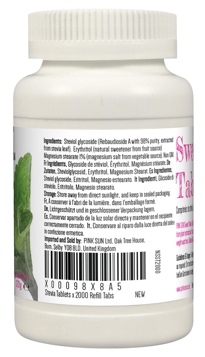 PINK SUN Stevia Tablets x 2000 Refill Tabs (Top up for 500 tablet dispenser) Sweetener Sugar Alternative Replacement Vegetarian Vegan Gluten Free Low Carb Non GM Zero Calories Bulk Buy - BeesActive Australia