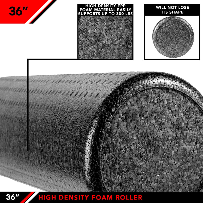 JFIT High Density Muscle Foam Roller - 12", 18", 24", 36" - Massage Rollers for Stretching, Deep Tissue and Myofascial Release 36-Inch New! Black - BeesActive Australia