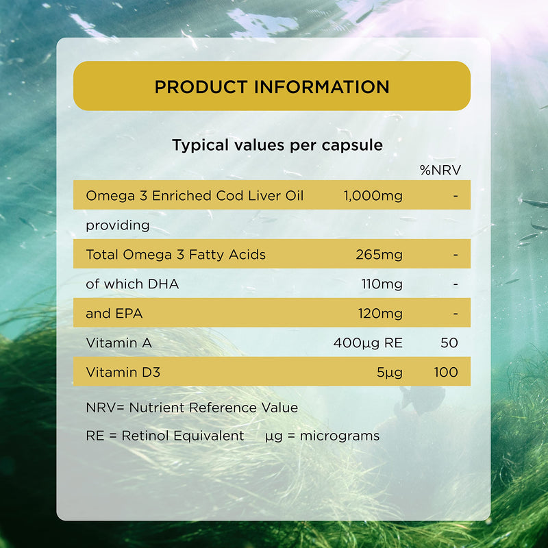 Healthspan Cod Liver Oil 1,000mg (240 Capsules) | Rich in Omega 3 Fatty Acids DHA & EPA | Brain, Eyes & Heart Health | Vitamin A & D3 | Vision, Bones, Teeth & Immune | Sustainably Sourced 240 Count (Pack of 1) - BeesActive Australia