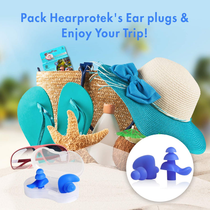 Upgraded Design Silicone Swimming Earplugs, Hearprotek 2 Pairs Waterproof Reusable Ear Plugs for Swimming Showering Bathing Surfing and Other Water Sports Adult Size Blue - BeesActive Australia