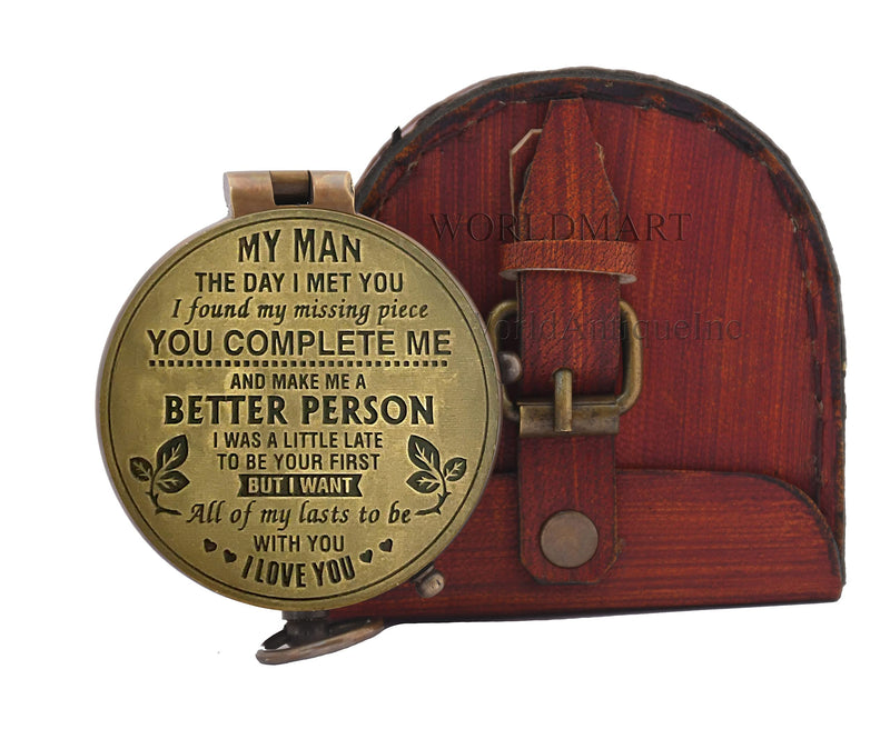 WORLDMART Compass, Gift for Husband, Anniversary, Wedding Gift for Him, Long Distance Boyfriend Gift, Fiance Gift I Miss You Long Distance Relationship Gift for Army Boyfriend Gift My Man - BeesActive Australia