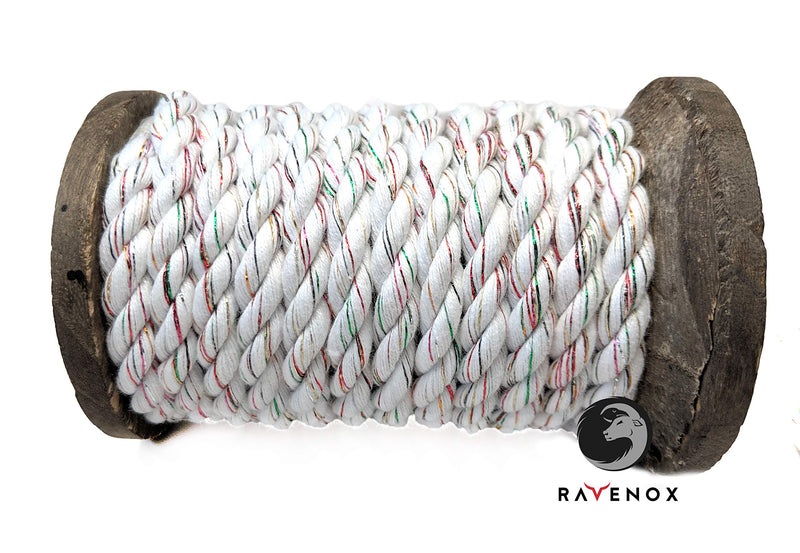 Ravenox Natural Twisted Cotton Rope | (Snow White Glitter)(3/8 Inch x 50 Feet) | Made in The USA | Strong Triple-Strand Rope for Sports, Décor, Pet Toys, Crafts, Macramé & Indoor Outdoor Use Snow White Glitter 3/8 Inch x 50 Feet - BeesActive Australia