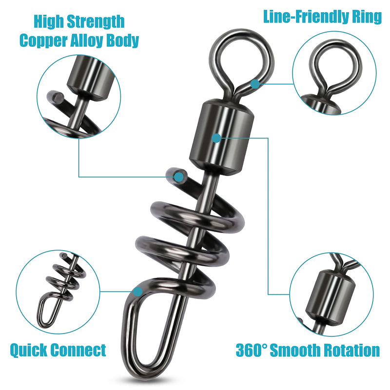 OROOTL Fishing Corkscrew Swivel Snaps, 60pcs Stainless Steel Barrel Rolling Swivel Saltwater Freshwater High Strength Quick Connect Fishing Snap with Swivel Tackle Box 2#-94.5lb-60pcs - BeesActive Australia