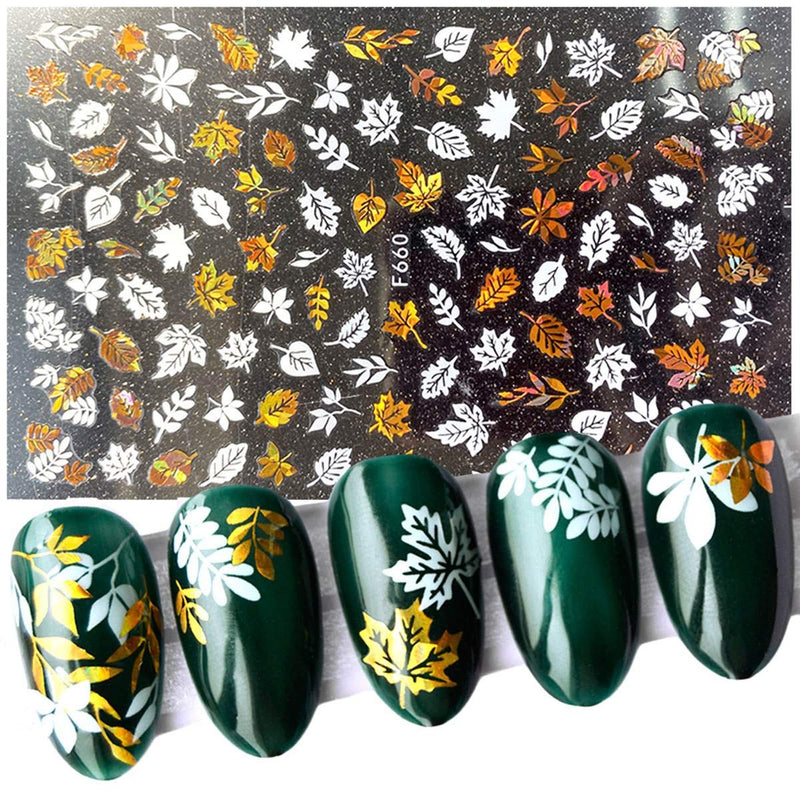 Fall Nail Art Stickers Decals 3d Laser Gold and White Thanksgiving Nail Art Supplies Nail Foil Autumn Colors Nail Accessories 8 Design Holographic Autumn Summer Elements for Acrylic Nails - BeesActive Australia