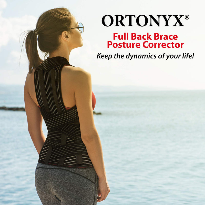 ORTONYX Full Back Support Brace with Removable Dorso-lumbar Pad - Upper and Lower Back Pain Relief, Thoracic Kyphosis, Rounded Shoulders, Posture Correction / L Large (Pack of 1) Black - BeesActive Australia