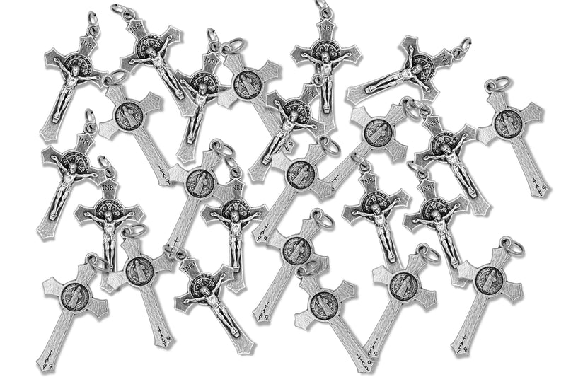 Bulk Pack of 25 - St Benedict Crucifix Cross for Rosary Making - 1.5 Inch Silver Oxidized Crucifix Rosary Part for Catholic Necklace, St Benedict Rosary and Rosary Making Supplies, Made in Italy - BeesActive Australia